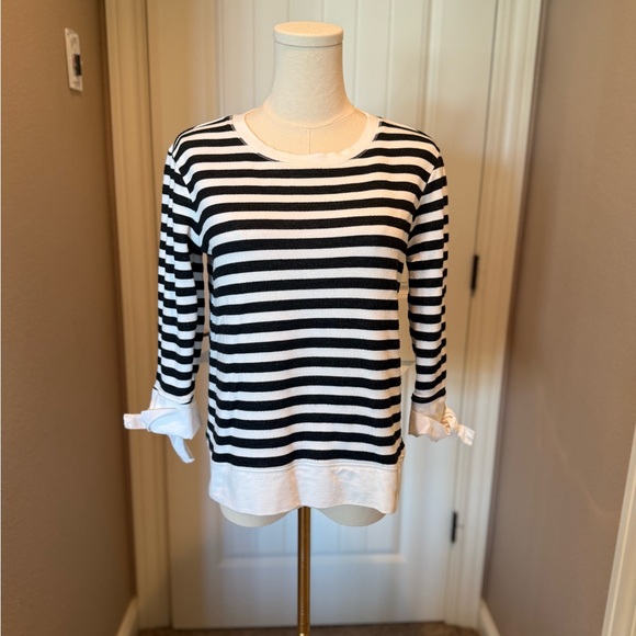 Gibson Tops - Gibson Black and White Striped Sweatshirt with Bow detail